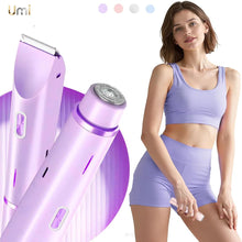 Cargar imagen en el visor de la galería, Afeitadora eléctrica para mujer 2 en 1, afeitadora eléctrica para vello púbico, resistente al agua IPX7, para uso en seco y húmedo, afeitadora de el cuerpo.